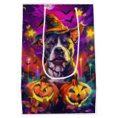 Spooky Pitbull Hond Halloween Heks en Pompoen Medium Cadeauzakje (Achterkant)