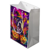 Spooky Pitbull Hond Halloween Heks en Pompoen Medium Cadeauzakje (Achterkant Gekanteld)