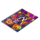 Spooky Pitbull Hond Halloween Heks en Pompoen Notitieboek (Linkerzijde)
