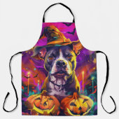 Spooky Pitbull Hond Halloween Heks en Pompoen Schort (Voorkant)