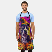 Spooky Pitbull Hond Halloween Heks en Pompoen Schort (Gedragen)