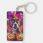 Spooky Pitbull Hond Halloween Heks en Pompoen Sleutelhanger (achterkant)