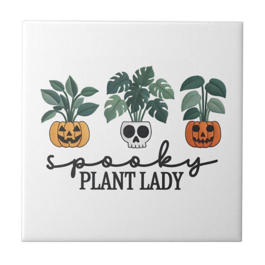 Spooky Plant Lady Halloween Monstera Design Tegeltje (Voorkant)