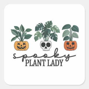 Spooky Plant Lady Halloween Monstera Design Vierkante Sticker