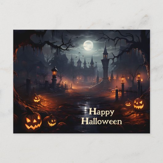 Spooky plek, volle maan, pompoenen, Halloween nach Briefkaart (Voorkant)