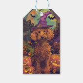 Spooky Poedel Hond Halloween Heks en Pompoen Cadeaulabel (Voorkant)