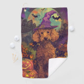 Spooky Poedel Hond Halloween Heks en Pompoen Golfhanddoek (Insitu)