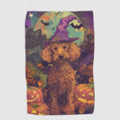Spooky Poedel Hond Halloween Heks en Pompoen Golfhanddoek (Voorkant)