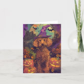 Spooky Poedel Hond Halloween Heks en Pompoen Kaart (Voorkant)