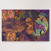 Spooky Poedel Hond Halloween Heks en Pompoen Legpuzzel (Horizontaal)