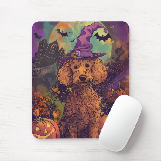Spooky Poedel Hond Halloween Heks en Pompoen Muismat (Met muis)