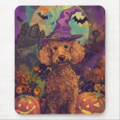 Spooky Poedel Hond Halloween Heks en Pompoen Muismat (Voorkant)