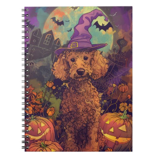 Spooky Poedel Hond Halloween Heks en Pompoen Notitieboek (Voorkant)
