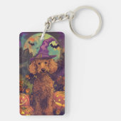 Spooky Poedel Hond Halloween Heks en Pompoen Sleutelhanger (achterkant)