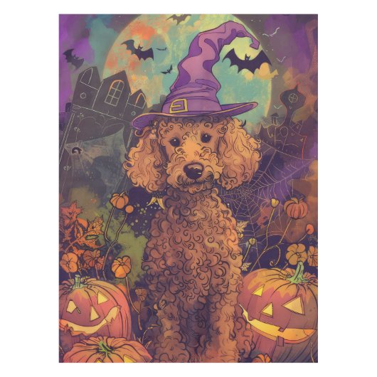 Spooky Poedel Hond Halloween Heks en Pompoen Tafelkleed (Voorkant)
