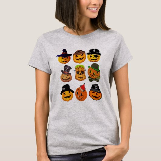 Spooky pompoen collage T-shirt, Halloween kostuum T-shirt (Voorkant)