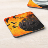 Spooky pompoen en vleermuizen illustratie bier onderzetter (Linkerzijde)