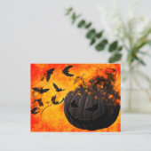 Spooky pompoen en vleermuizen illustratie briefkaart (Staand voorkant)