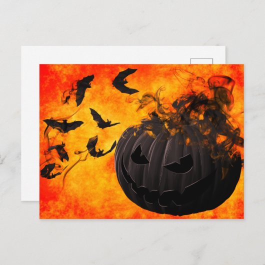 Spooky pompoen en vleermuizen illustratie briefkaart (Voorkant / Achterkant)