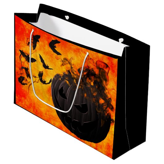 Spooky pompoen en vleermuizen illustratie groot cadeauzakje (Voorkant Gekanteld)