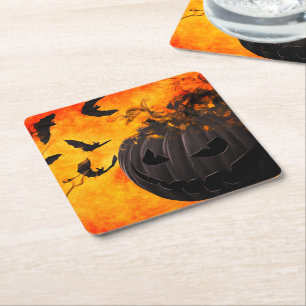 Spooky pompoen en vleermuizen illustratie kartonnen onderzetters