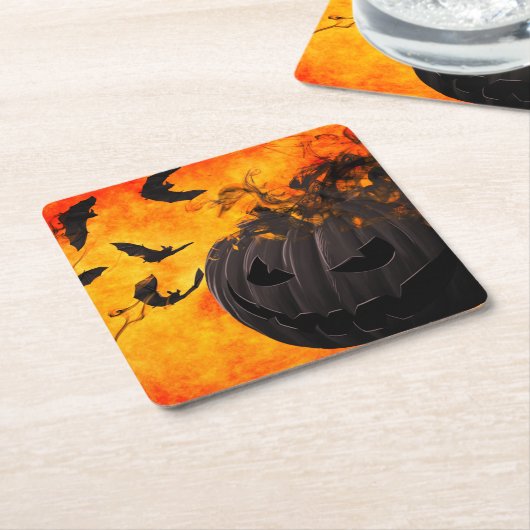Spooky pompoen en vleermuizen illustratie kartonnen onderzetters (Schuin)