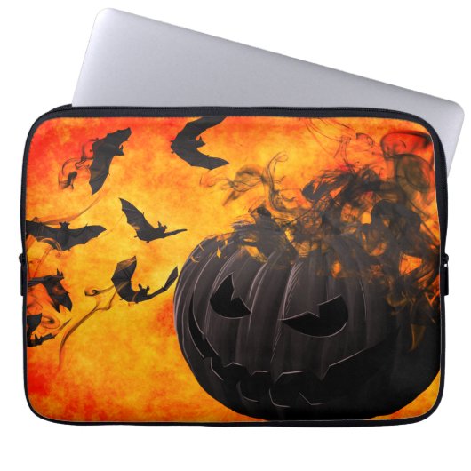 Spooky pompoen en vleermuizen illustratie laptop sleeve (Voorkant)