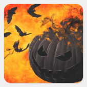 Spooky pompoen en vleermuizen illustratie vierkante sticker (Voorkant)