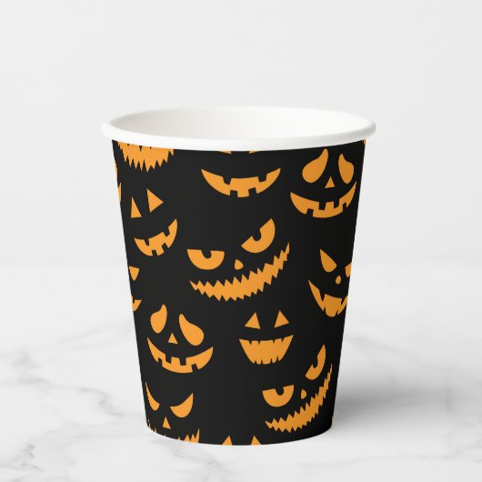 Spooky pompoen gezichten Kinder Halloween Party Papieren Bekers (Voorkant)