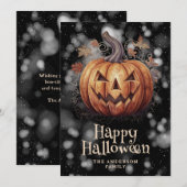 Spooky pompoen herfstbladeren Happy Halloween Kaar Feestdagenkaart (Voorkant / Achterkant)