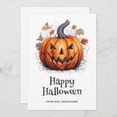 Spooky pompoen herfstbladeren Happy Halloween Kaar Feestdagenkaart (Voorkant / Achterkant)