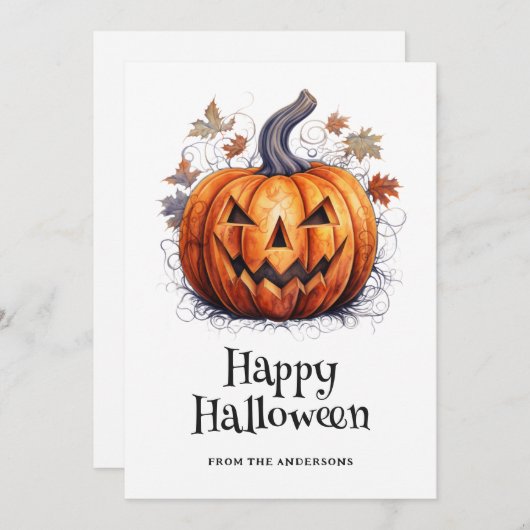 Spooky pompoen herfstbladeren Happy Halloween Kaar Feestdagenkaart (Voorkant / Achterkant)