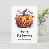Spooky pompoen herfstbladeren Happy Halloween Kaar Feestdagenkaart (Staand voorkant)