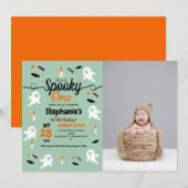 Spooky pompoen kinder halloween 1e verjaardagsfees kaart (Voorkant / Achterkant)