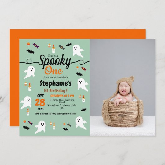 Spooky pompoen kinder halloween 1e verjaardagsfees kaart (Voorkant / Achterkant)