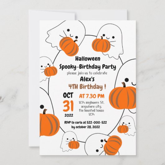 Spooky pompoen kinder halloween verjaardagsfeestje kaart (Voorkant)