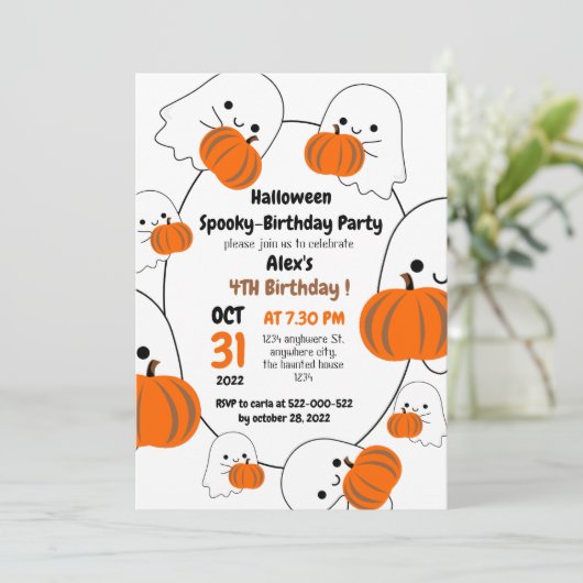 Spooky pompoen kinder halloween verjaardagsfeestje kaart (Staand voorkant)