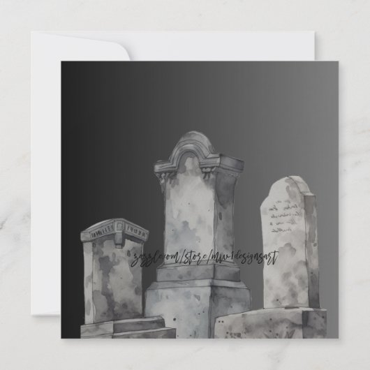 Spooky pompoen met boog verstoppen achter grafsten kaart (Achterkant)