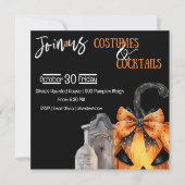 Spooky pompoen met boog verstoppen achter grafsten kaart (Voorkant)