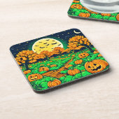 Spooky pompoen patch: Cartoon nacht Bier Onderzetter (Linkerzijde)