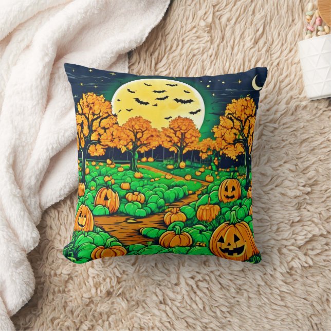 Spooky pompoen patch: Cartoon nacht Kussen (Deken)