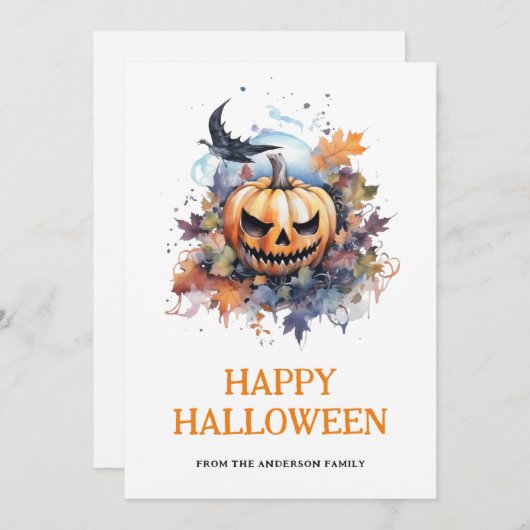 Spooky Pompoen Raven Happy Halloween Feestdagenkaart (Voorkant / Achterkant)