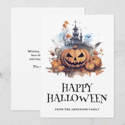 Spooky pompoen spookhuis Happy Halloween Kaart (Voorkant / Achterkant)