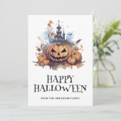Spooky pompoen spookhuis Happy Halloween Kaart (Staand voorkant)