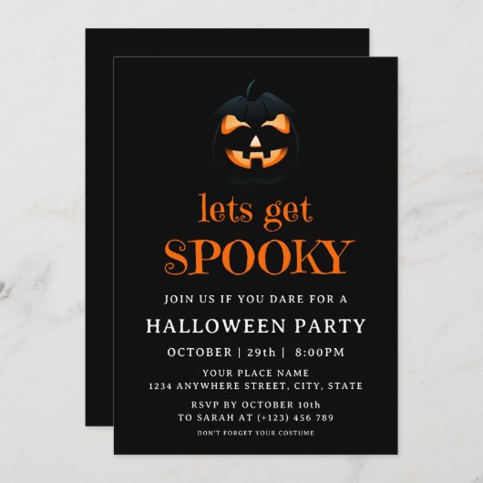 Spooky Pompoen Volwassen Halloween Kostuum Party Z Kaart (Voorkant / Achterkant)