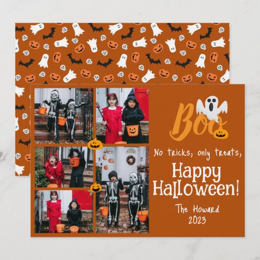 Spooky pompoenen Halloween familie foto collage Feestdagenkaart (Voorkant / Achterkant)