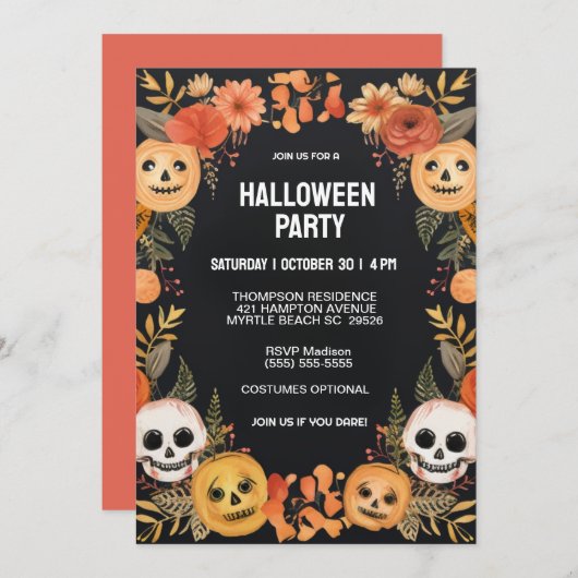 Spooky pompoenen schedels Halloween Party Kaart (Voorkant / Achterkant)