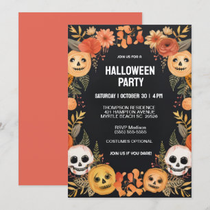 Spooky pompoenen schedels Halloween Party Kaart