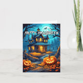 Spooky pompoenen spookhuis gelukkig Halloween Kaart (Voorkant)