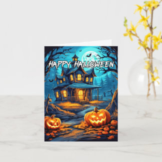 Spooky pompoenen spookhuis gelukkig Halloween Kaart